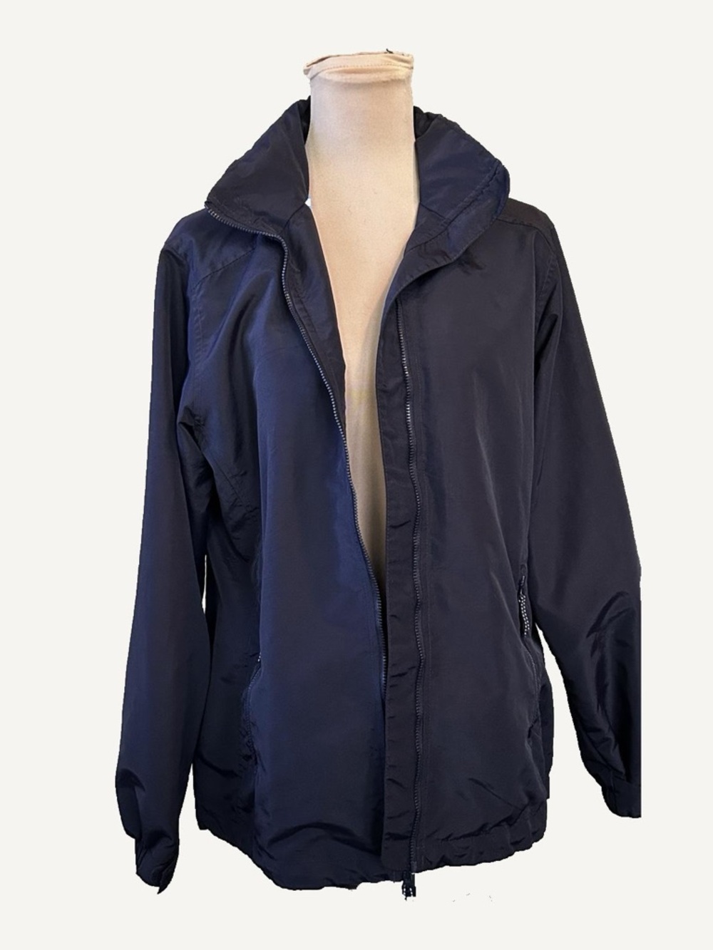 Lands’ End Navy Windbreaker Jacket Hooded Zip Medium 10-12 - Picture 2 of 10